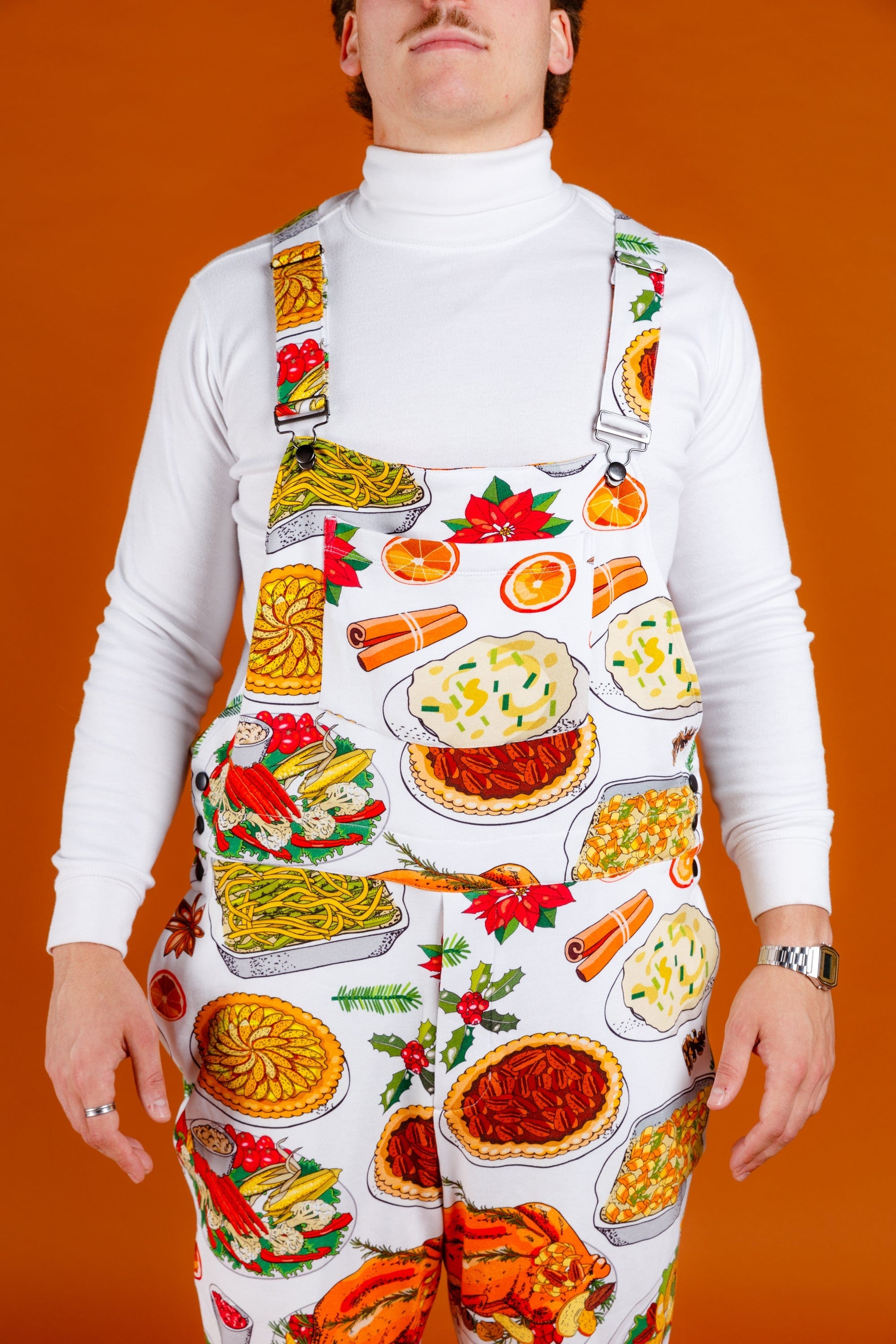 The Spread | Mens White Thanksgiving Pajamaralls® - Shinesty