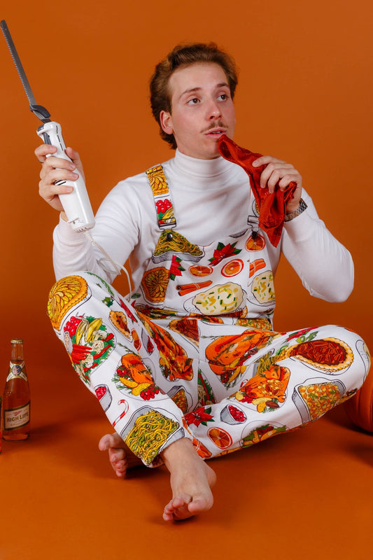 The Spread | Mens White Thanksgiving Pajamaralls® - Shinesty
