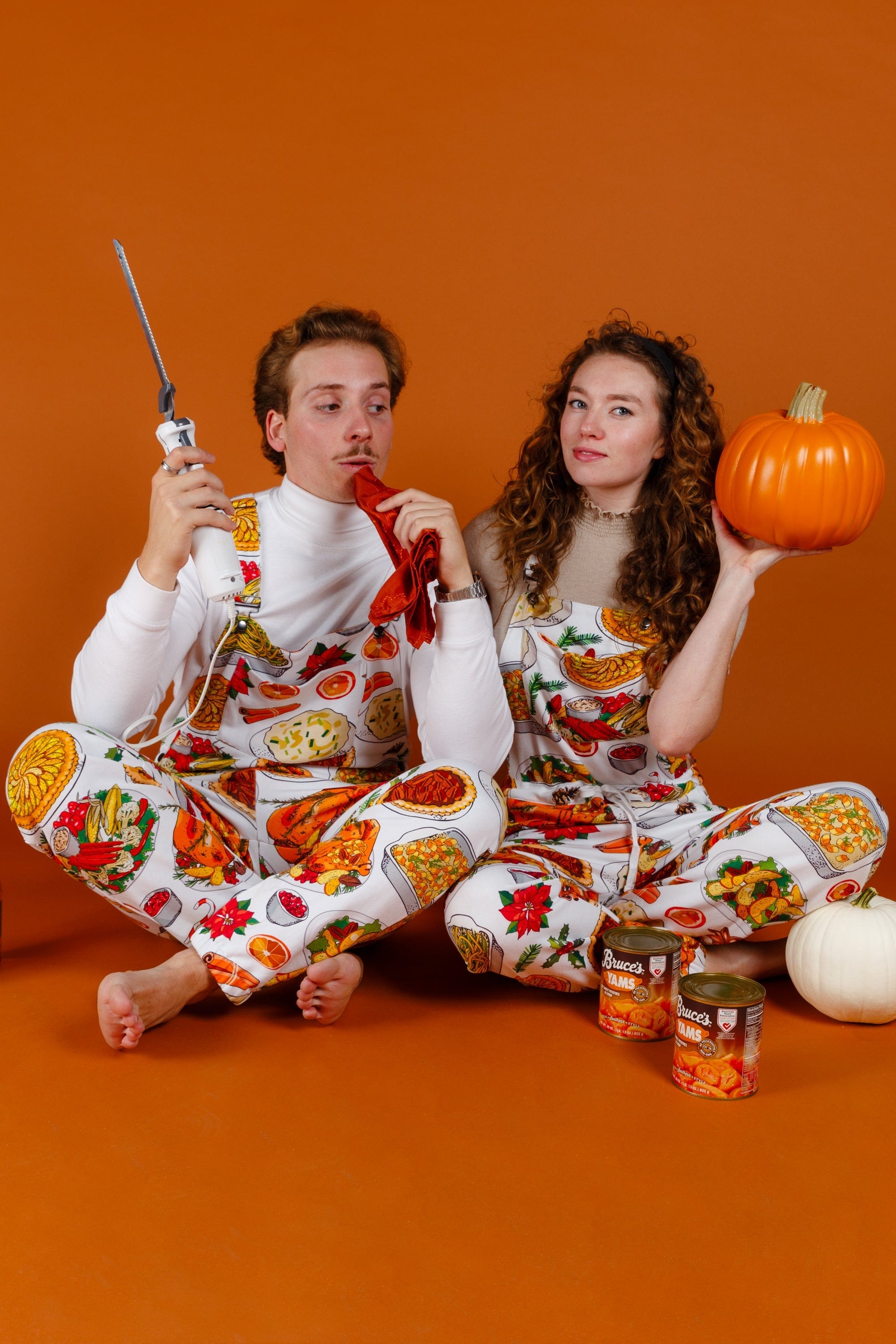 The Spread | Mens White Thanksgiving Pajamaralls® - Shinesty