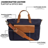 Voyager Canvas Leather Briefcase, Dark Blue - Classy Leather Bags - Flyclothing LLC