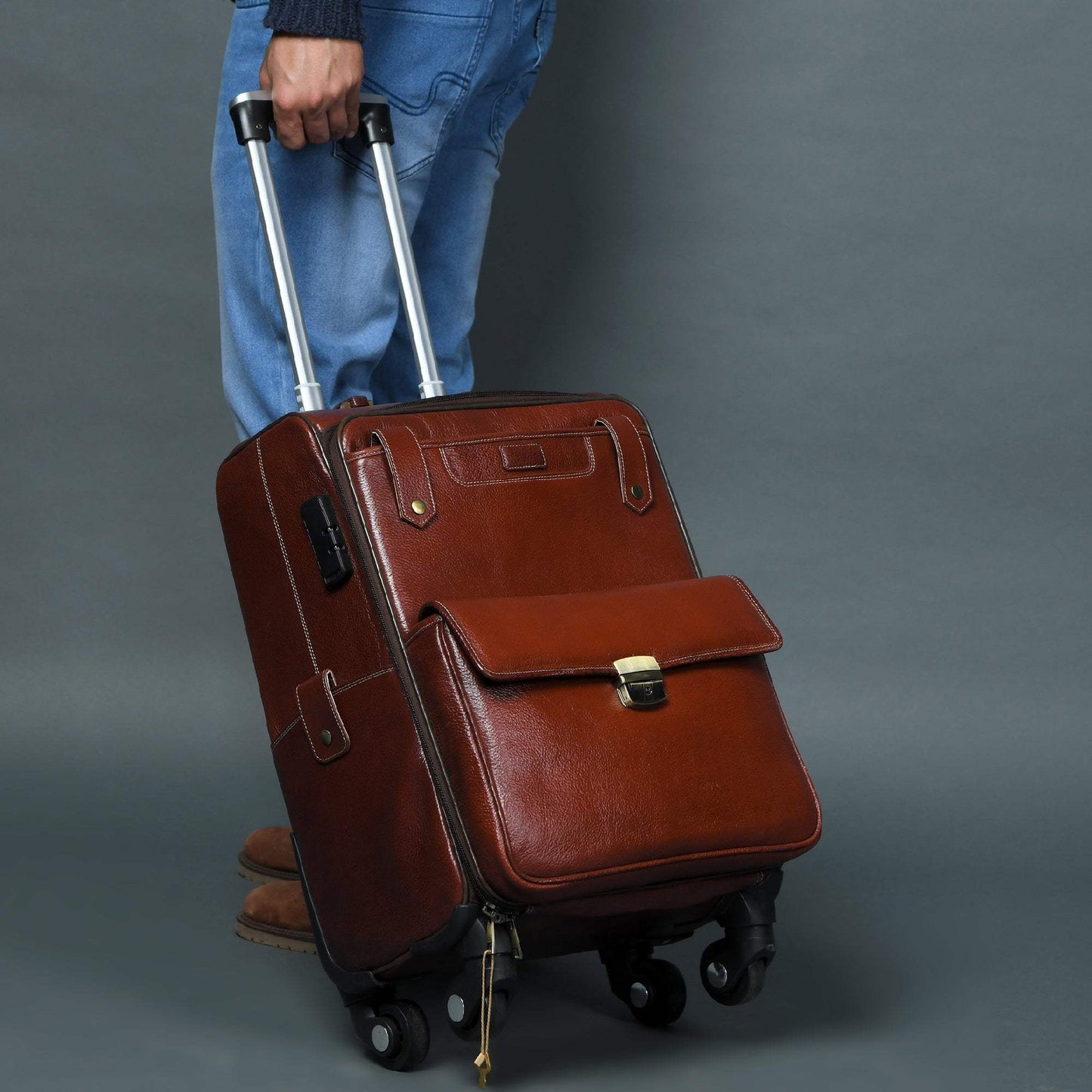 Leather Carry-On Trolly Bag - Classy Leather Bags - Flyclothing LLC