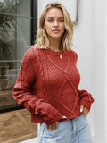 Cable-Knit Round Neck Dropped Shoulder Sweater - Trendsi