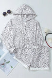 Drawstring Leopard Long Sleeve Hooded Top and Shorts Set - Trendsi