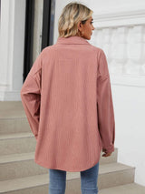 Collared Neck Long Sleeve Dropped Shoulder Shirt - Trendsi - Flyclothing LLC