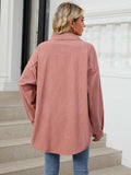 Collared Neck Long Sleeve Dropped Shoulder Shirt - Trendsi - Flyclothing LLC
