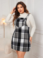 Plus Size Plaid Wide Strap Overall Dress - Trendsi