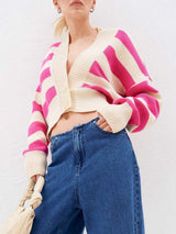 Striped Button Down Drop Shoulder Cardigan - Trendsi - Flyclothing LLC