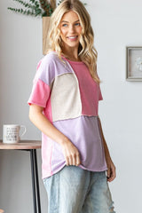 HOPELY Full Size Color Block Exposed Seam T-Shirt - Trendsi