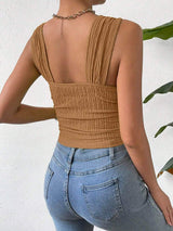 Textured Square Neck Wide Strap Tank - Trendsi - Flyclothing LLC