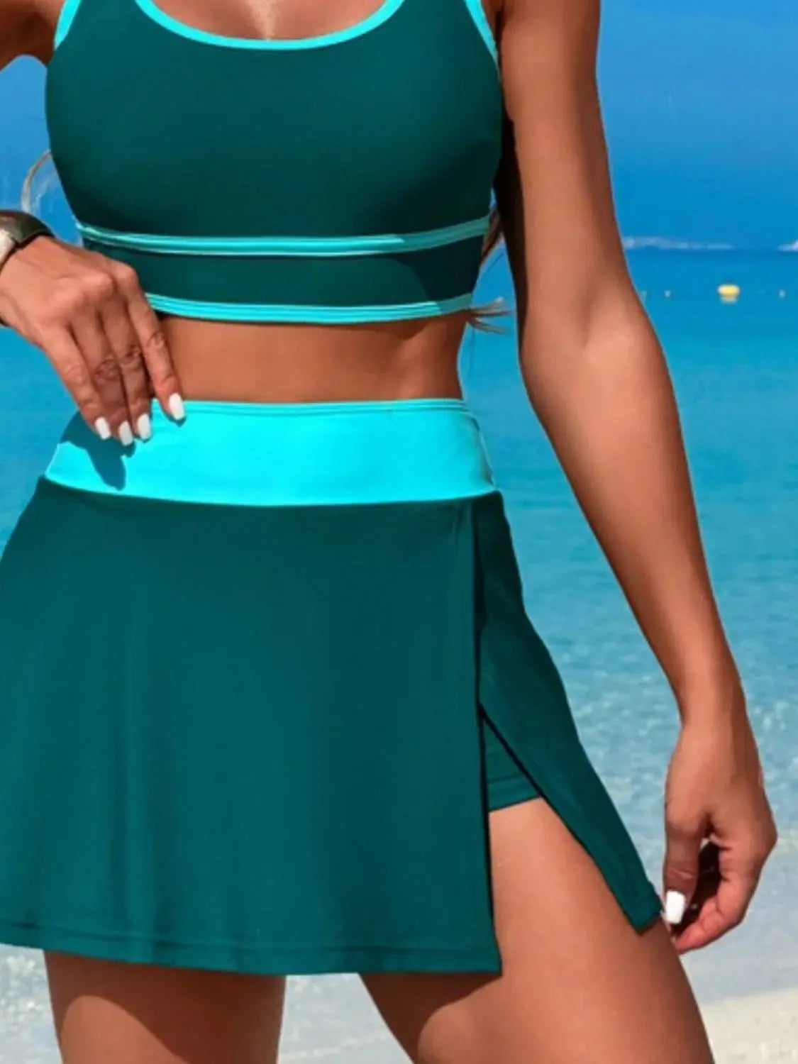 Scoop Neck Top and Skort Swim Set - Trendsi - Flyclothing LLC