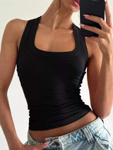 Ribbed Square Neck Tank Top - Trendsi - Flyclothing LLC