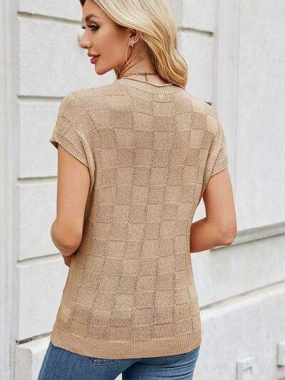 Round Neck Short Sleeve Knit Top - Trendsi - Flyclothing LLC