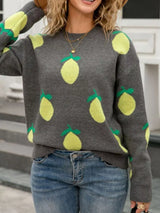 Lemon Crew Neck Round Neck Sweater - Trendsi - Flyclothing LLC