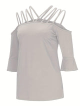 Full Size Cold Shoulder Three-Quarter Sleeve Blouse - Trendsi - Flyclothing LLC