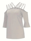 Full Size Cold Shoulder Three-Quarter Sleeve Blouse - Trendsi - Flyclothing LLC
