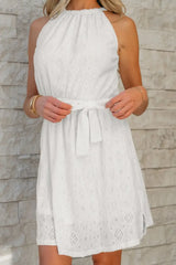 Lace Sleeveless Tied Waist Mini Dress - Trendsi - Flyclothing LLC