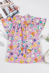 Printed Notched Double Layered Ruffle Sleeve Blouse - Trendsi - Flyclothing LLC