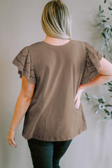 Plus Size Eyelet Round Neck Short Sleeve Blouse - Trendsi - Flyclothing LLC
