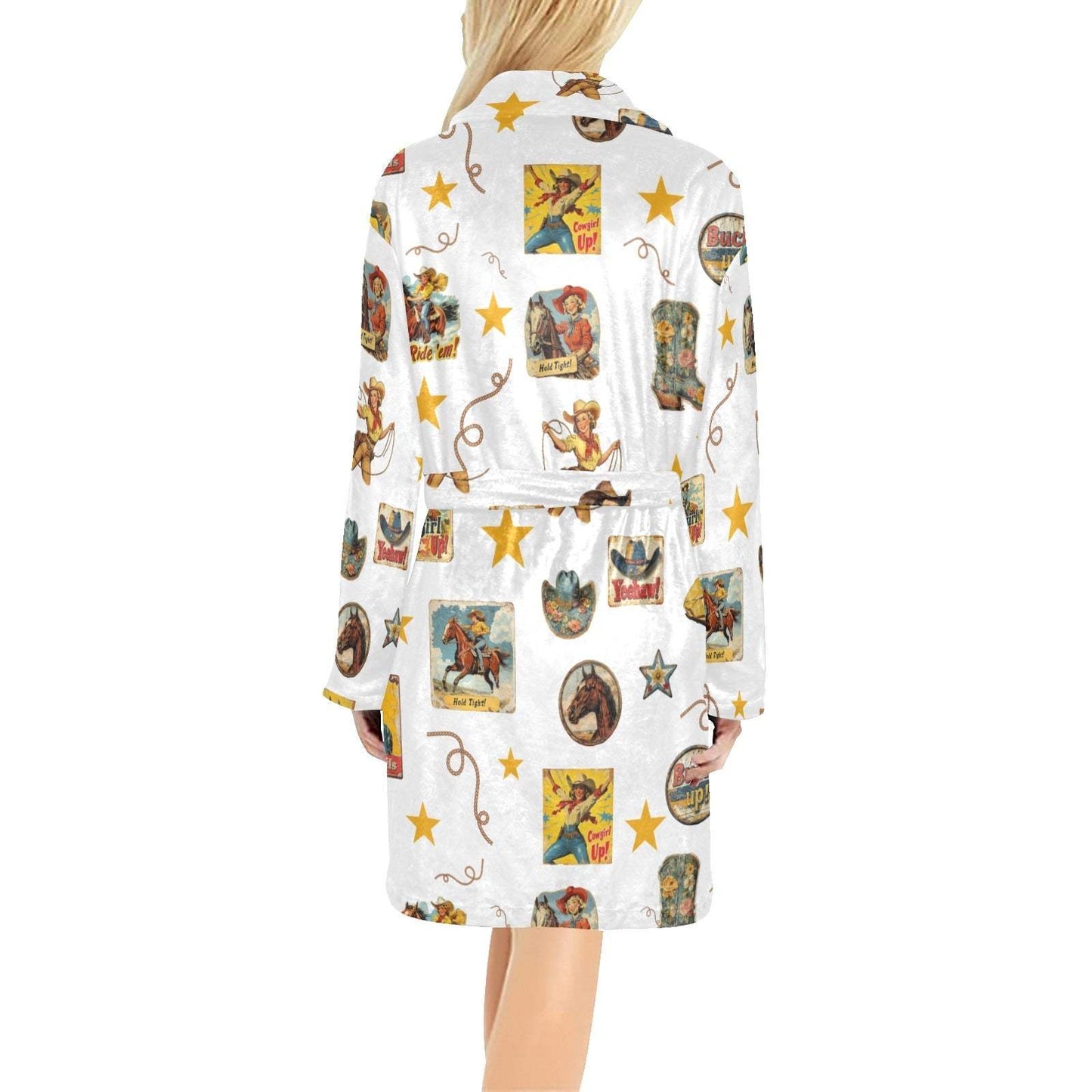 Baha Ranch Vintage Cowgirl Collage Women's Western Bath Robe - Baha Ranch Western Wear - Flyclothing LLC
