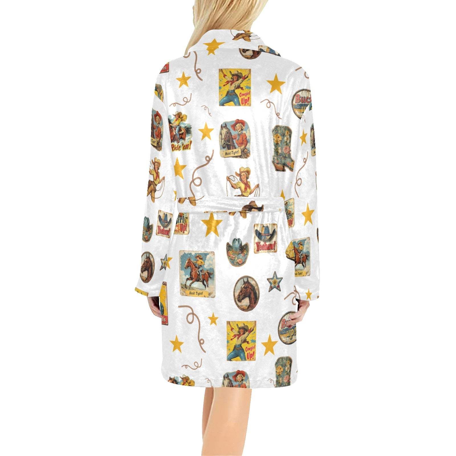 Baha Ranch Vintage Cowgirl Collage Women's Western Bath Robe - Baha Ranch Western Wear - Flyclothing LLC