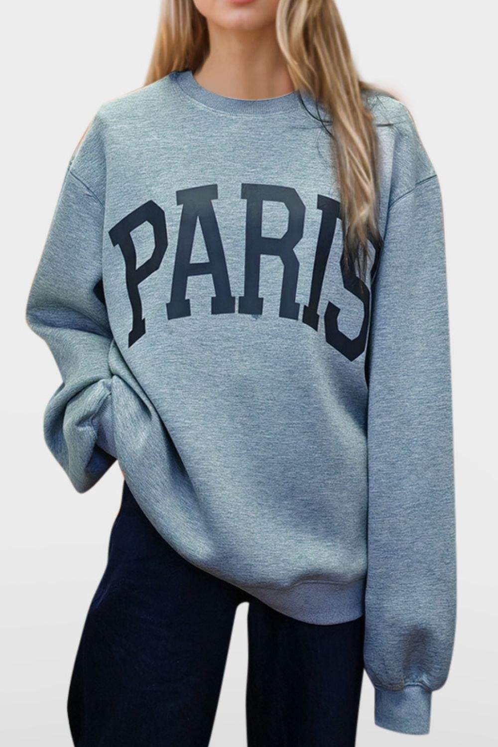 Basic Bae PARIS Round Neck Long Sleeve Air Scuba Sweatshirt - Trendsi - Flyclothing LLC