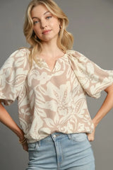 Umgee Full Size Boxy Cut Split Neck Floral Print Top Plus Size - Trendsi - Flyclothing LLC