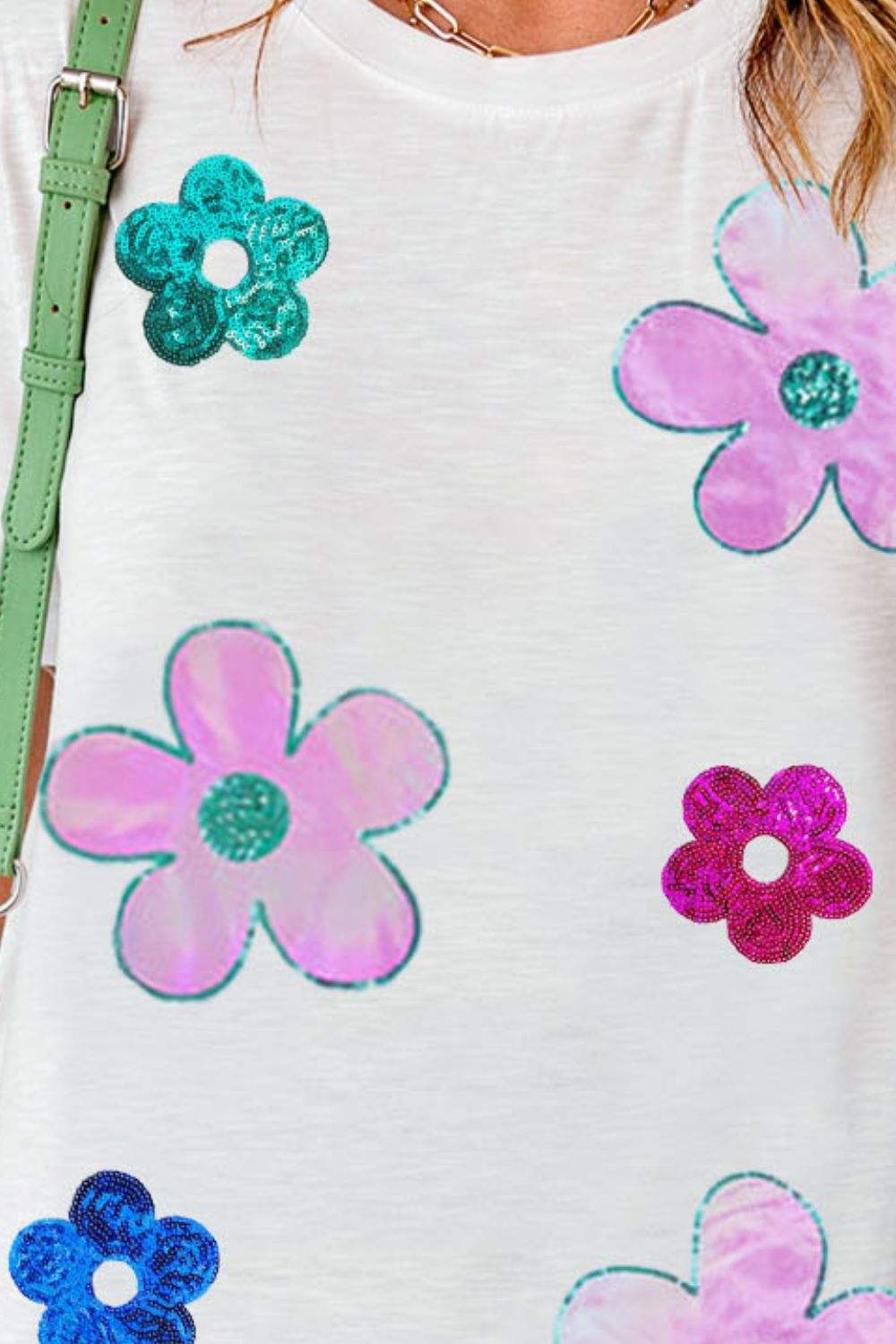 Flower Round Neck Short Sleeve T-Shirt - Trendsi - Flyclothing LLC