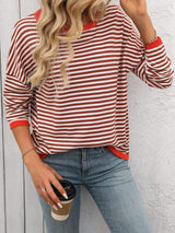Mandy Striped Round Neck Long Sleeve Sweater - Trendsi - Flyclothing LLC