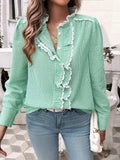 Lace Detail Ruffled Round Neck Long Sleeve Shirt - Trendsi - Flyclothing LLC