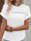 Eyelet Round Neck Short Sleeve Blouse - Trendsi