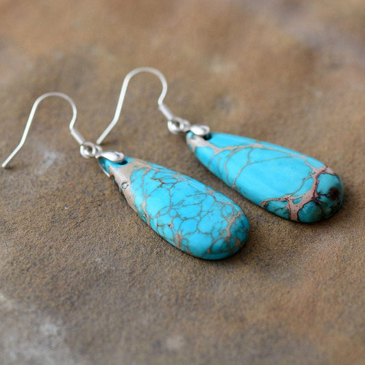 Natural Stone Copper Teardrop Earrings - Trendsi