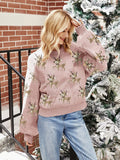 Reindeer Round Neck Long Sleeve Sweater - Trendsi