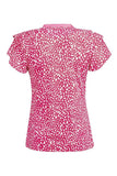 Ruffled Printed Round Neck Short Sleeve Blouse - Trendsi - Flyclothing LLC