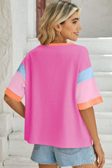 Lovelet Color Block Round Neck Half Sleeve T-Shirt - Trendsi - Flyclothing LLC