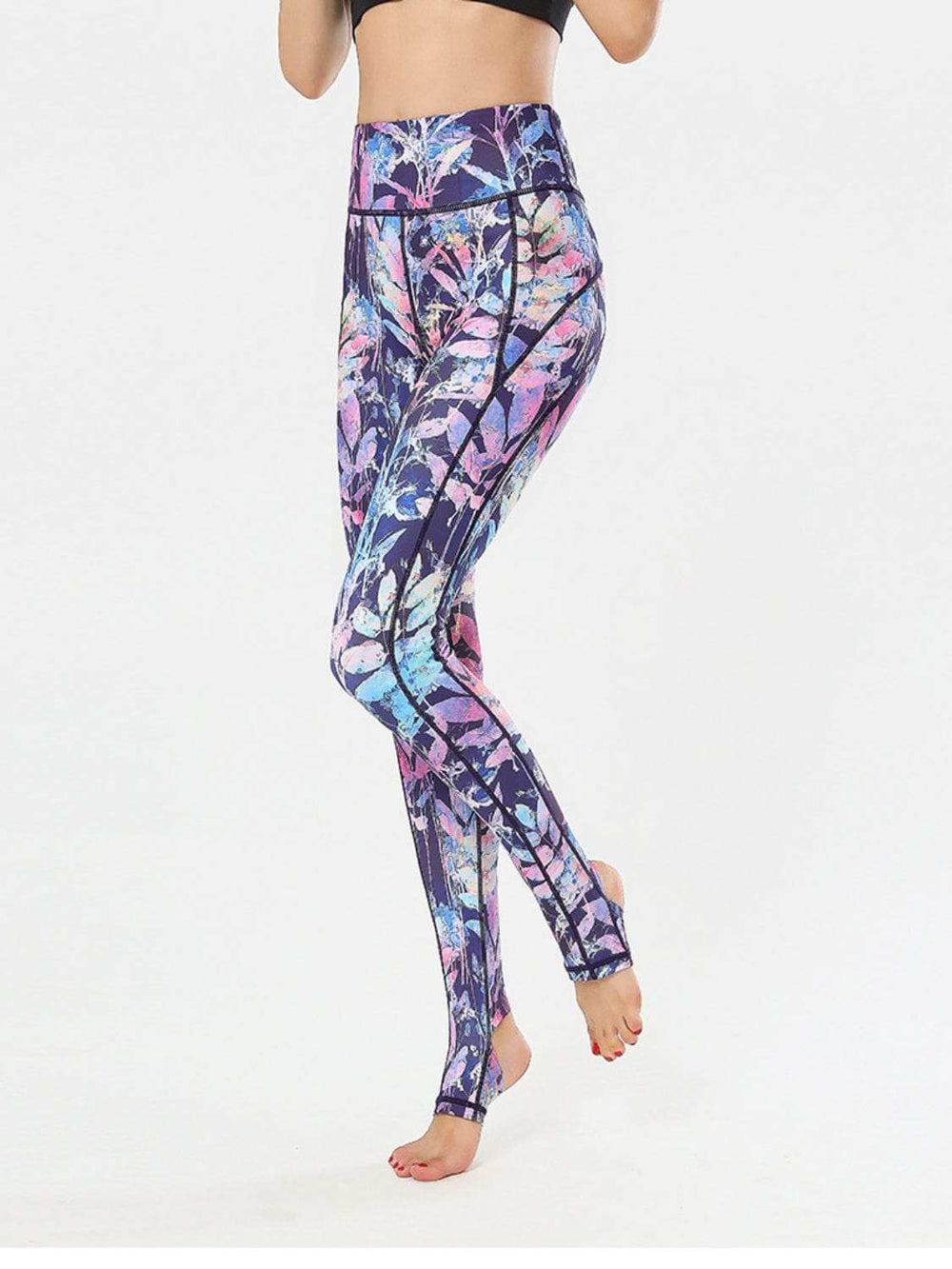 Printed Wide Waistband Active Leggings with Stirrups - Trendsi - Flyclothing LLC