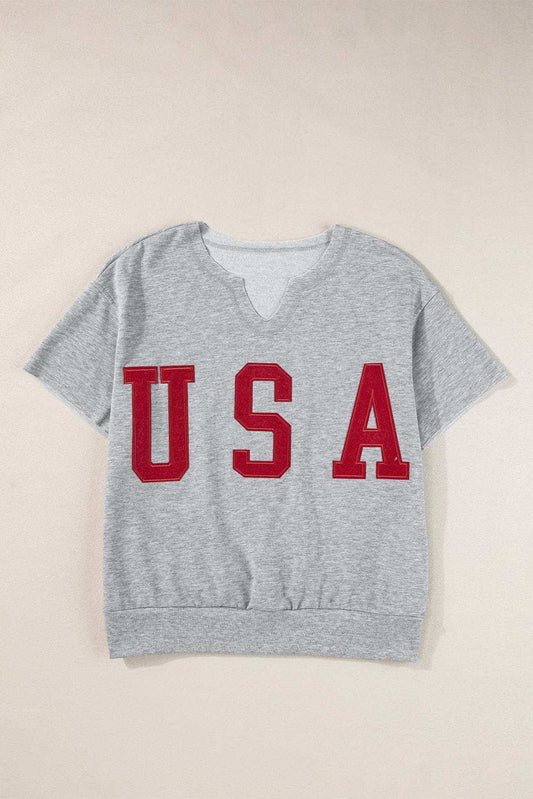 USA Notched Short Sleeve T-Shirt - Trendsi - Flyclothing LLC