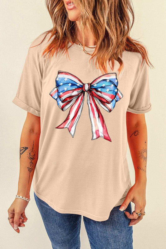 Bow Graphic Round Neck Short Sleeve T-Shirt - Trendsi - Flyclothing LLC