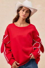 BiBi Bow Detail Sleeves Fleece Sweatshirt - Trendsi - Flyclothing LLC