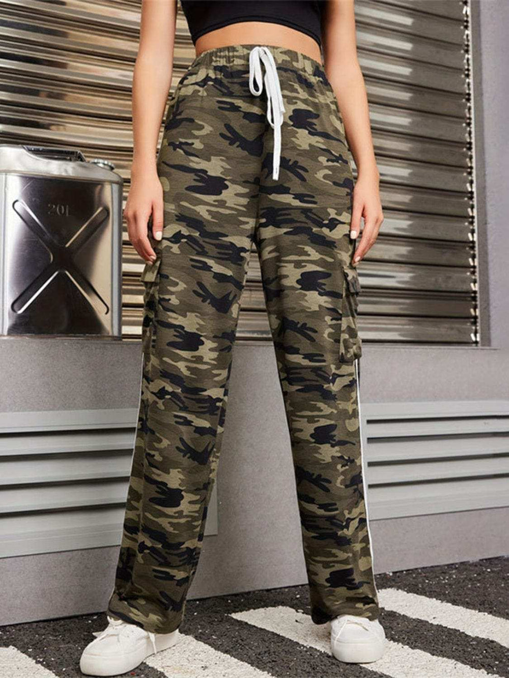 Tied Camouflage Pants with Cargo Pockets - Trendsi - Flyclothing LLC