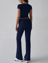 Devine V-Neck Top and Bootcut Leggings Set - Trendsi - Flyclothing LLC