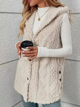 Button Up Plush Hooded Vest Coat - Trendsi - Flyclothing LLC