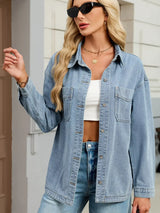 Button Up Dropped Shoulder Denim Jacket - Trendsi - Flyclothing LLC