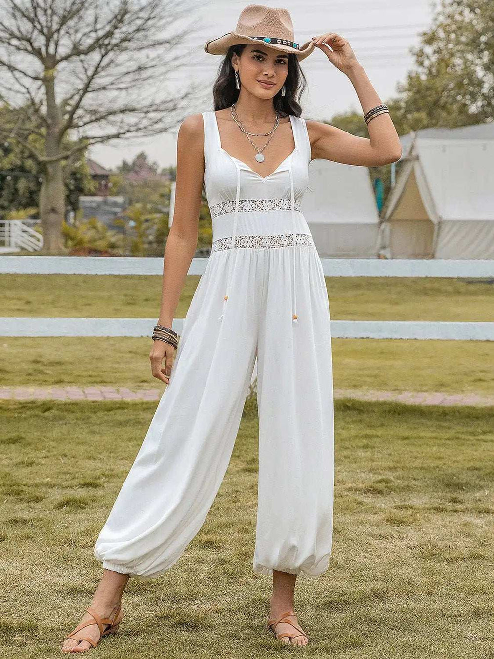 Backless Wide Strap Wide Leg Jumpsuit - Trendsi - Flyclothing LLC