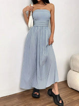 Striped Strapless Casual Maxi Dress - Trendsi - Flyclothing LLC
