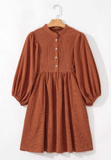 Corduroy Quarter Snap Three-Quarter Sleeve Dress - Trendsi - Flyclothing LLC