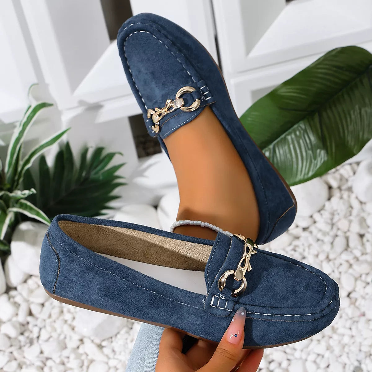 Comfortable Flat Loafers with Decorative Buckle - Trendsi - Flyclothing LLC