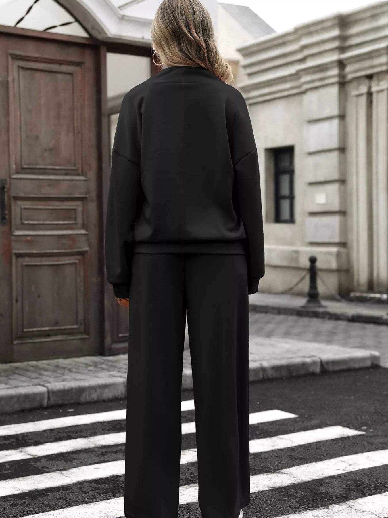 Half Zip Sweatshirt and Wide-Leg Pants Set - Trendsi - Flyclothing LLC