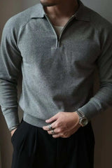 Men's Plus Size Quarter Zip Raglan Sleeve Polo - Trendsi - Flyclothing LLC