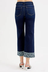 RISEN Full Size Mid Rise Fit Crop Wide With Printed Cuff Jeans Plus Size - Trendsi - Flyclothing LLC