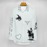 Baha Ranch Deep in the Heart of Texas Graphic Button Up Western Blouse